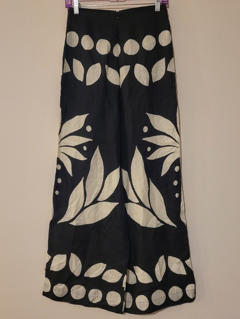 Cala De La Cruz Women Toya Pants Wide Leg Small  Linen Floral Zip Up High Rise - Picture 2 of 7